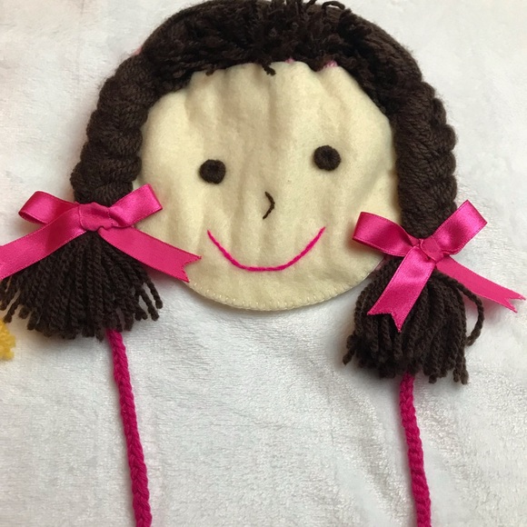 Children's Beanie Skull Cap Crochet Knitted Pink Blonde Brunette Hat Size 2T - Picture 2 of 9